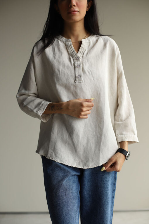شومیز لینن استخوانی یقه گرد NGH_H&M