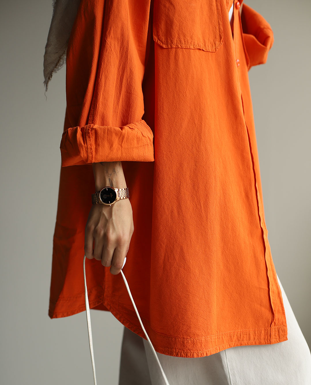 شومیز مانتویی دو جیب نارنجی TP - تصویر 2