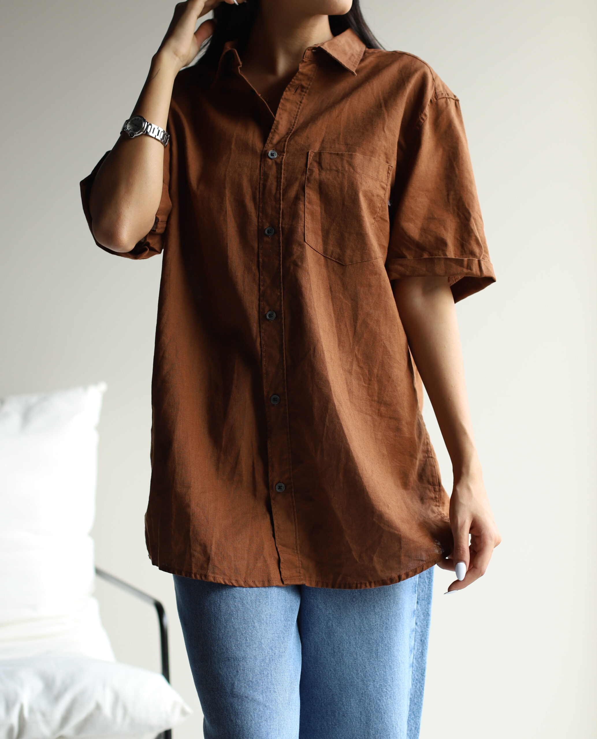 شومیز لینن Brown H&M
