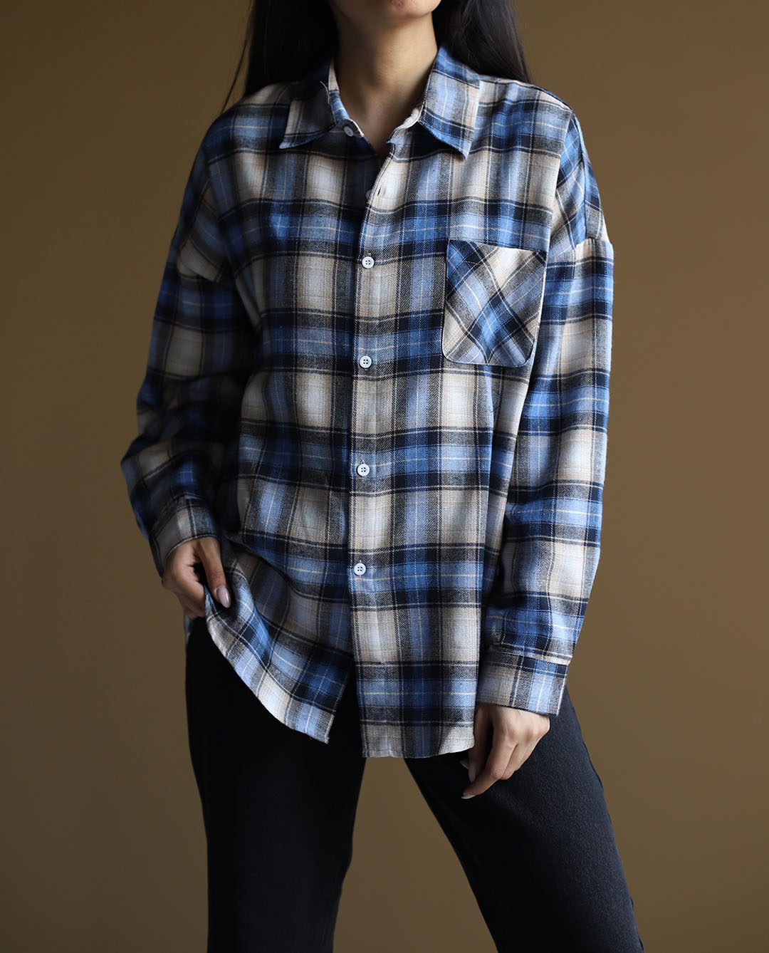 شومیز چهارخونه آبی C.5718 - تصویر 5