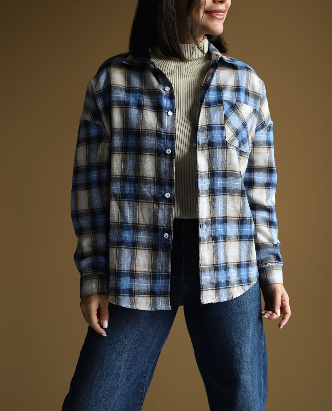 شومیز چهارخونه آبی C.5718