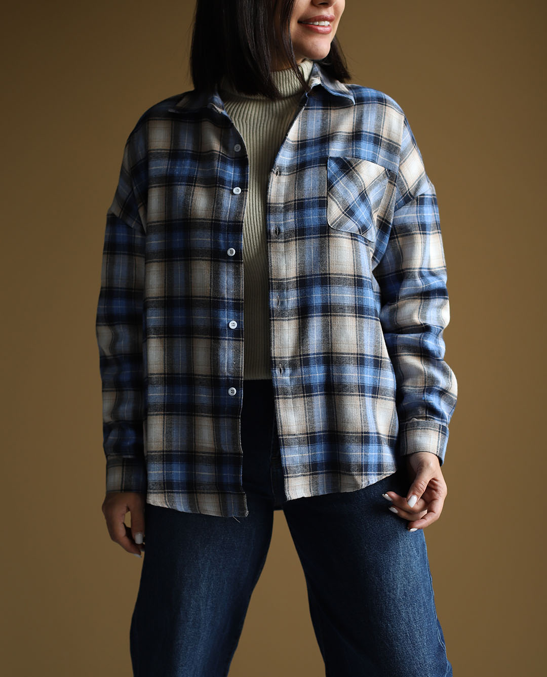 شومیز چهارخونه آبی C.5718 - تصویر 6