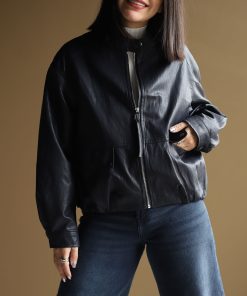 کاپشن چرم سرمه ایی C.71573 COS