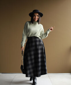 دامن چهارخونه طوسی 03_C.71596 Vintage