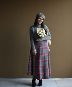 دامن چهارخونه طوسی و قرمز 05_C.71620 Vintage