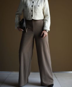 شلوار فوتر قهوه ای راه راه C.71365 M2/5970