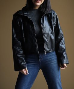 کاپشن چرم مشکی C.71168 COS