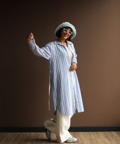 مانتو بلند آبی راه راه C.72036 AB - تصویر 8
